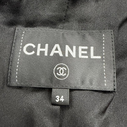 Chanel Cashmere Silk Blend CC Logo Button Chesterfield Black Navy 34 Jacket — view 7