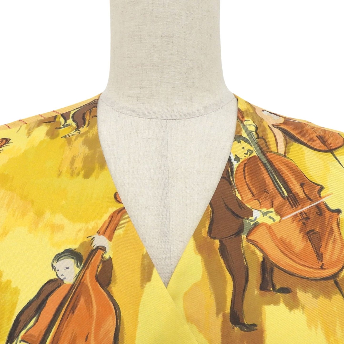 Hermes Vintage Concerto Silk 100% Vest Gilet Yellow Brown 40 — view 2