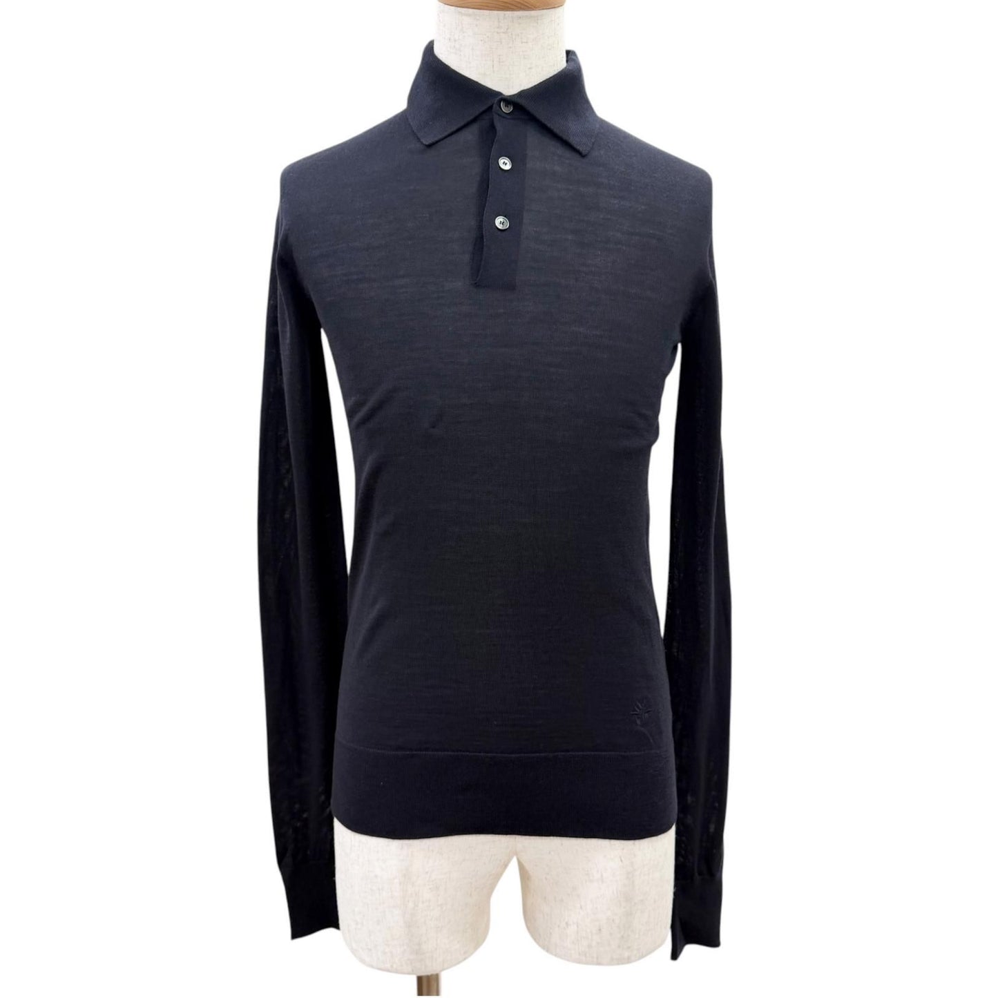 Dior Homme Wool Bee Embroidery Long Sleeve Knit Polo Shirt Dark Navy XS