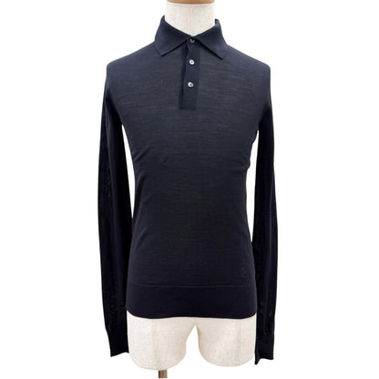 Dior Homme Wool Bee Embroidery Long Sleeve Knit Polo Shirt Dark Navy XS