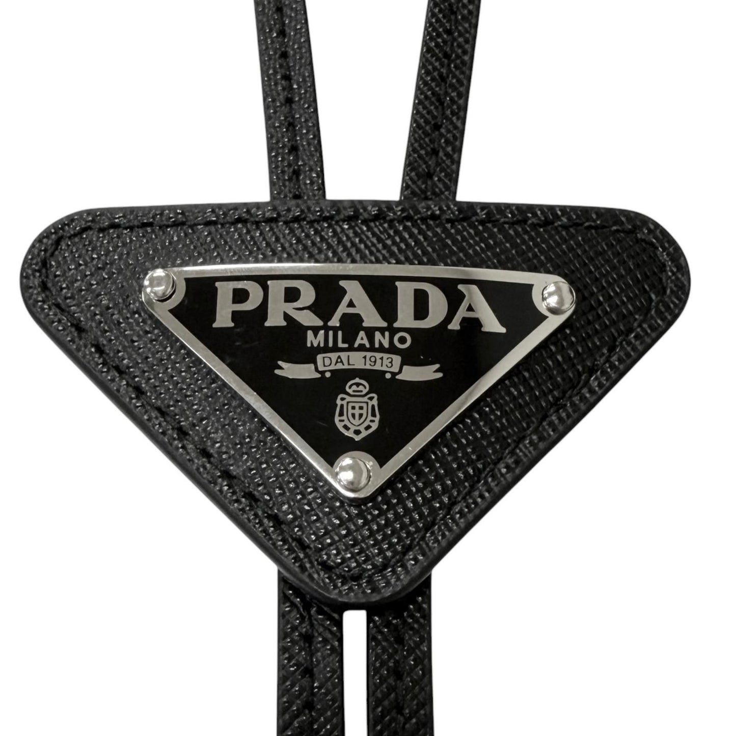 Prada Saffiano Leather Triangle Logo Plate Bolo Tie Loop Tie Black — view 4
