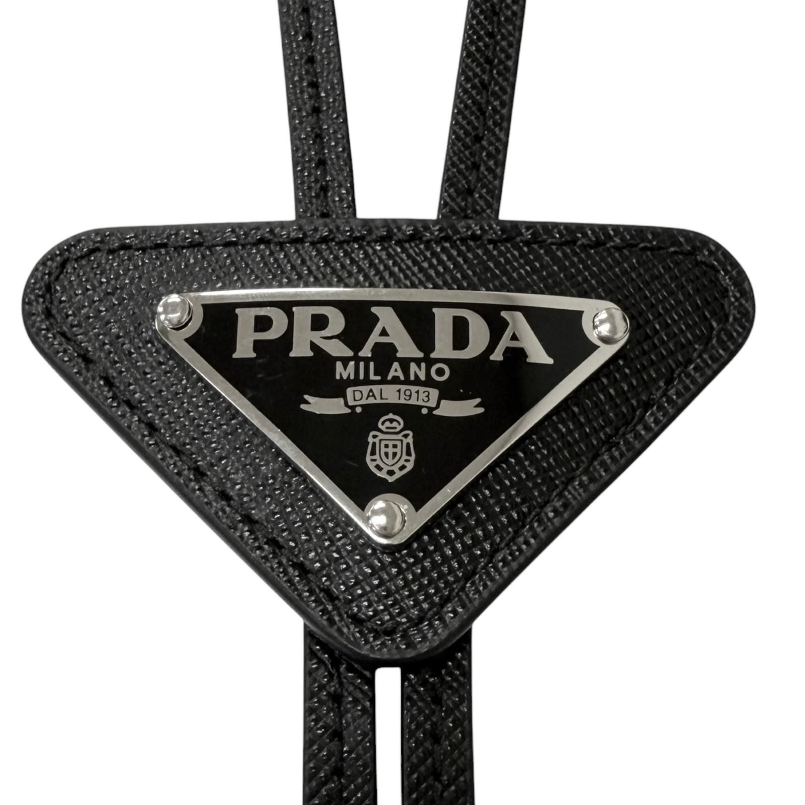 Prada Saffiano Leather Triangle Logo Plate Bolo Tie Loop Tie Black — view 4