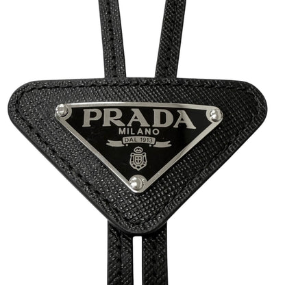 Prada Saffiano Leather Triangle Logo Plate Bolo Tie Loop Tie Black — view 4
