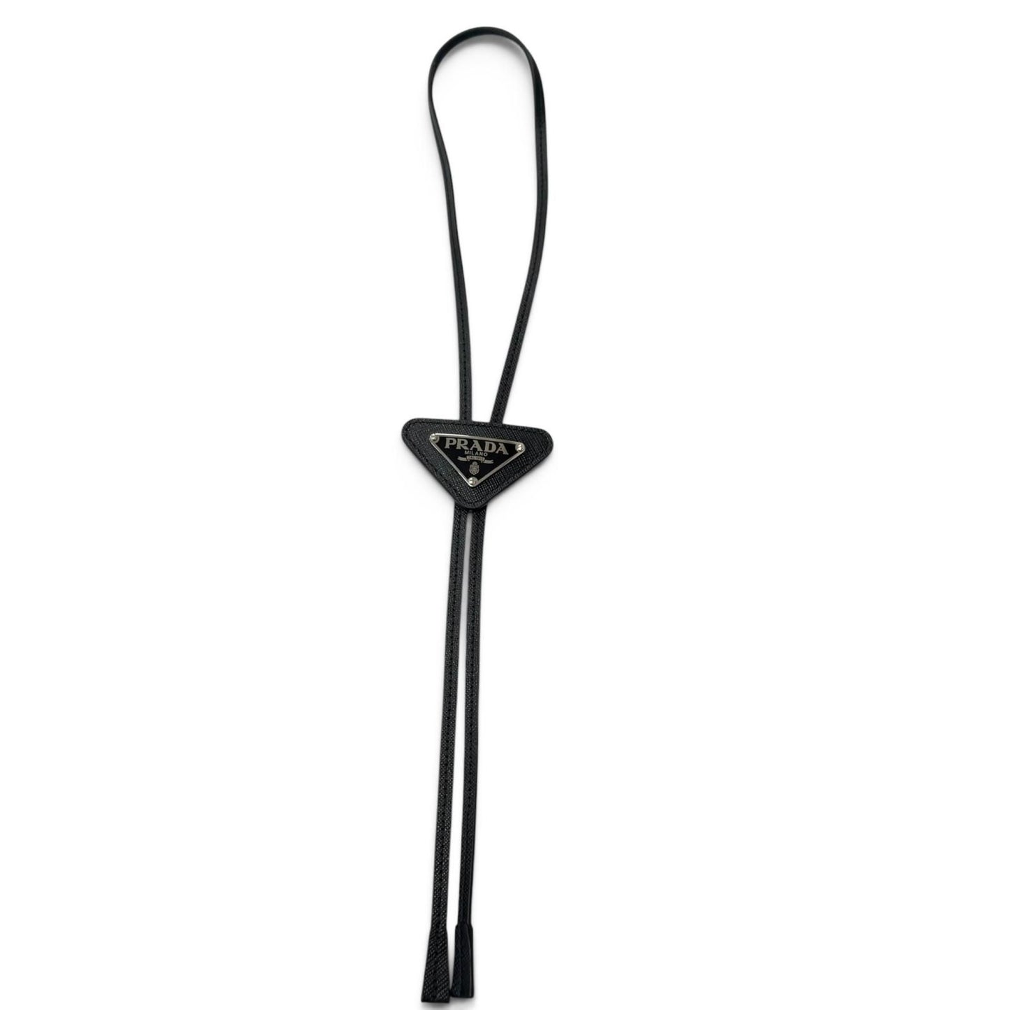 Prada Saffiano Leather Triangle Logo Plate Bolo Tie Loop Tie Black