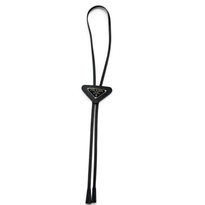 Prada Saffiano Leather Triangle Logo Plate Bolo Tie Loop Tie Black
