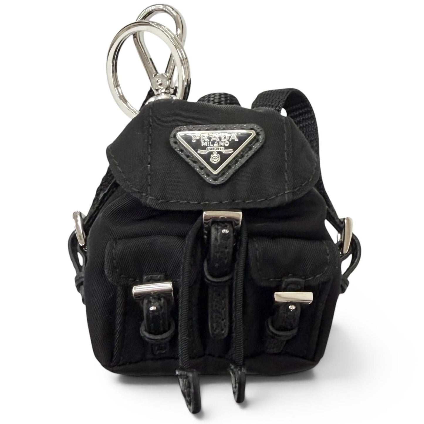Prada Triangle Logo Backpack Motif Charm Strap Black Box Included