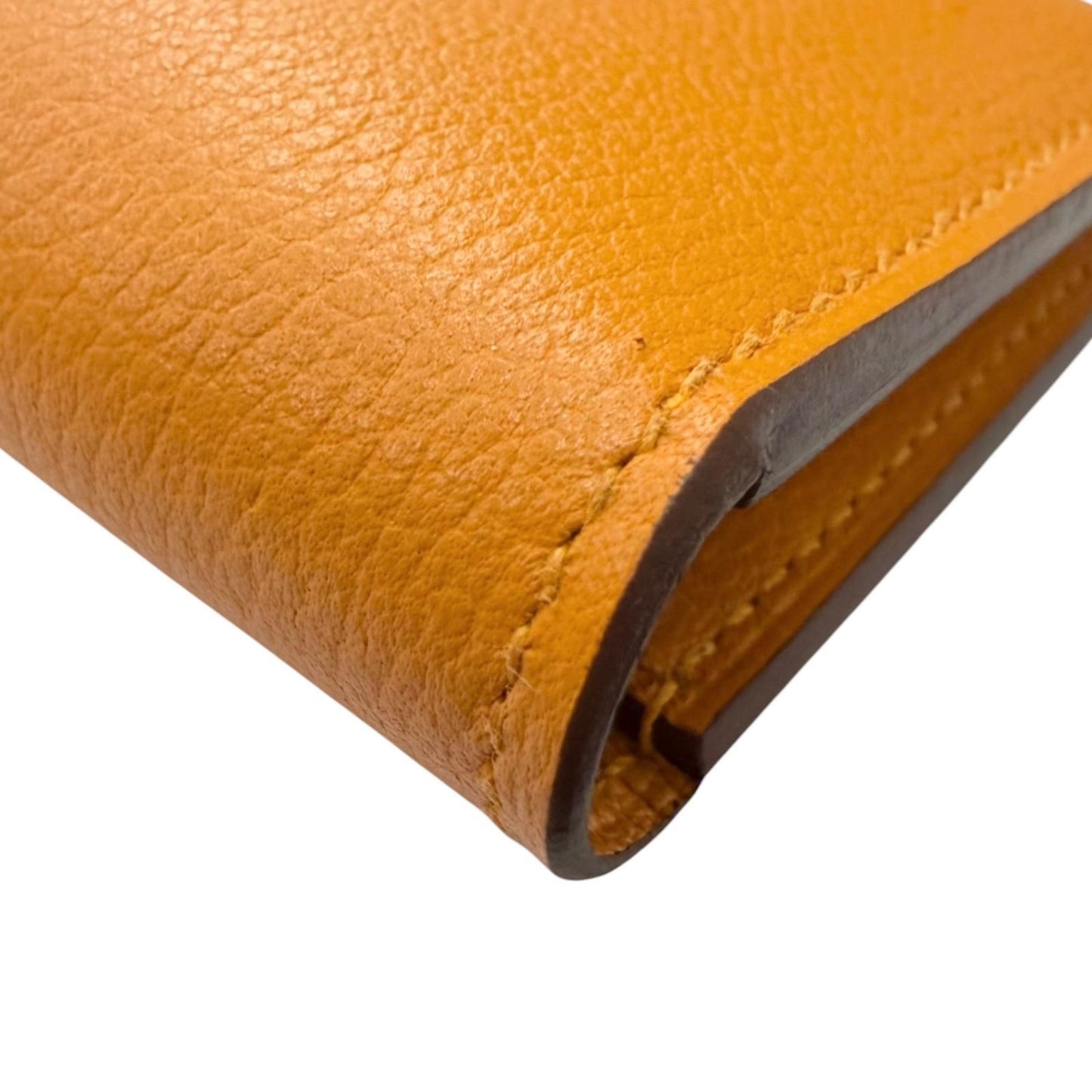 Hermes Ever Color Clou de Selle Leather Card Case Apricot Gold — view 6