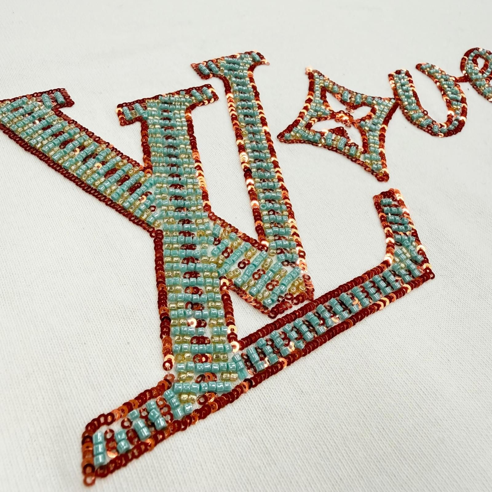 Louis Vuitton Cotton 100% LV Lovers Beads Sequin Short Sleeve T-Shirt White XXL — view 5