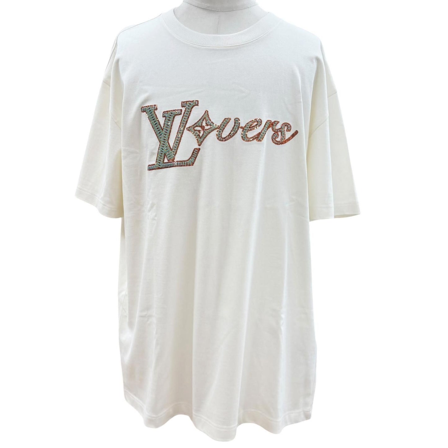 Louis Vuitton Cotton 100% LV Lovers Beads Sequin Short Sleeve T-Shirt White XXL