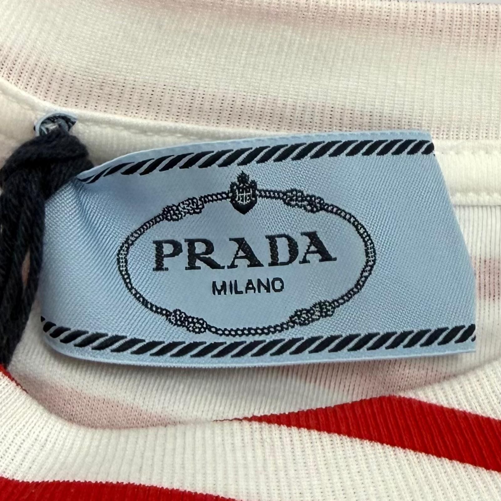 Prada Cotton 100% Logo Border Crew Neck Short Sleeve T-Shirt White — view 6