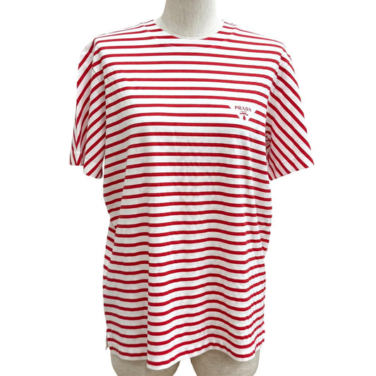 Prada Cotton 100% Logo Border Crew Neck Short Sleeve T-Shirt White