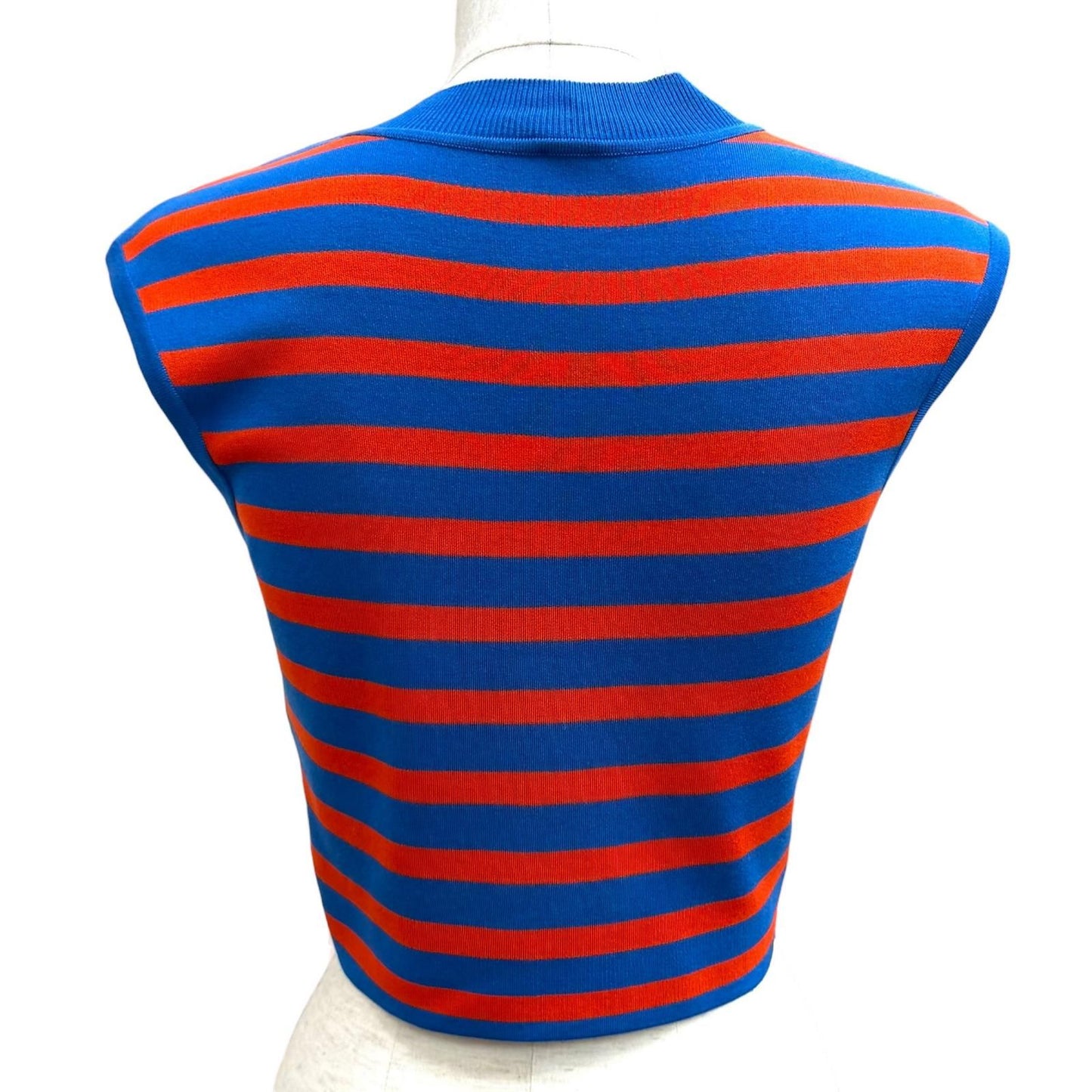 Hermes Silk Blend Border Sleeveless Mock Neck Knit Blue Orange 38 — view 4