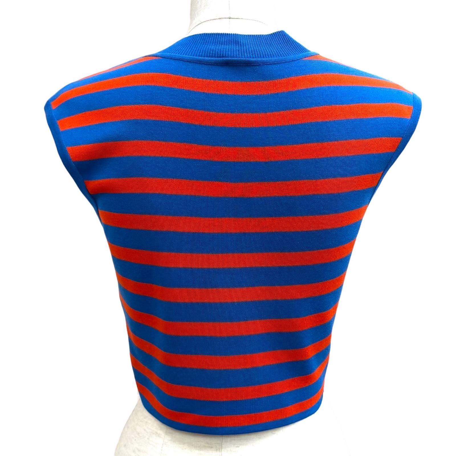 Hermes Silk Blend Border Sleeveless Mock Neck Knit Blue Orange 38 — view 4