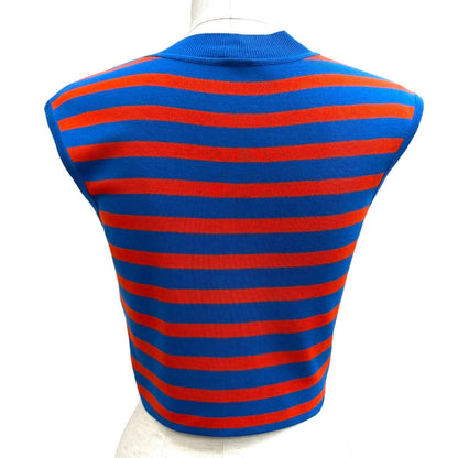 Hermes Silk Blend Border Sleeveless Mock Neck Knit Blue Orange 38 — view 4