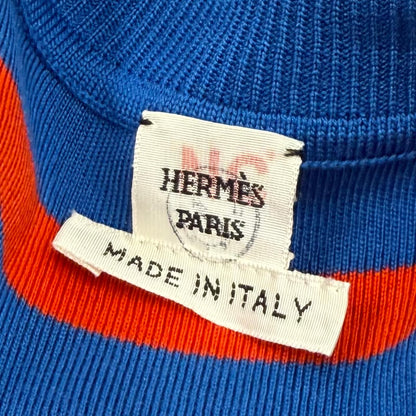 Hermes Silk Blend Border Sleeveless Mock Neck Knit Blue Orange 38 — view 5