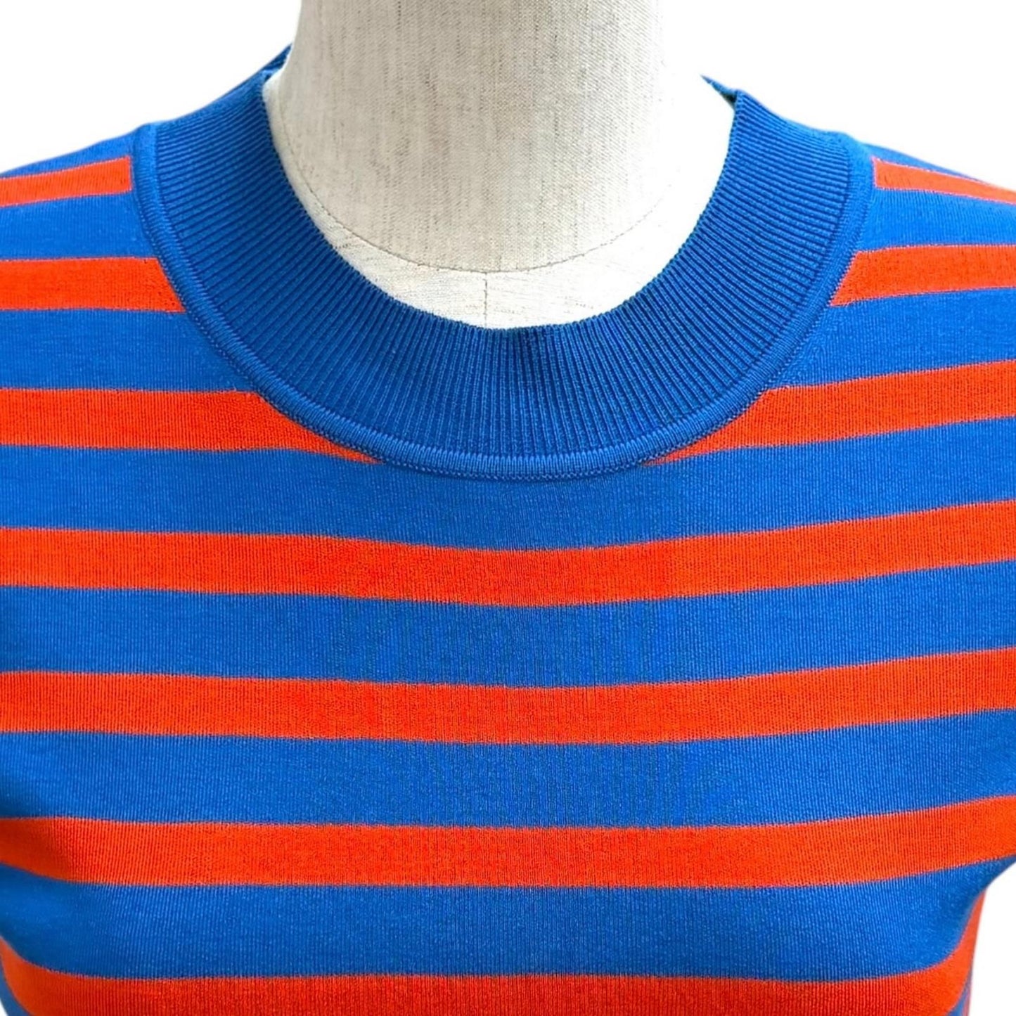 Hermes Silk Blend Border Sleeveless Mock Neck Knit Blue Orange 38 — view 2
