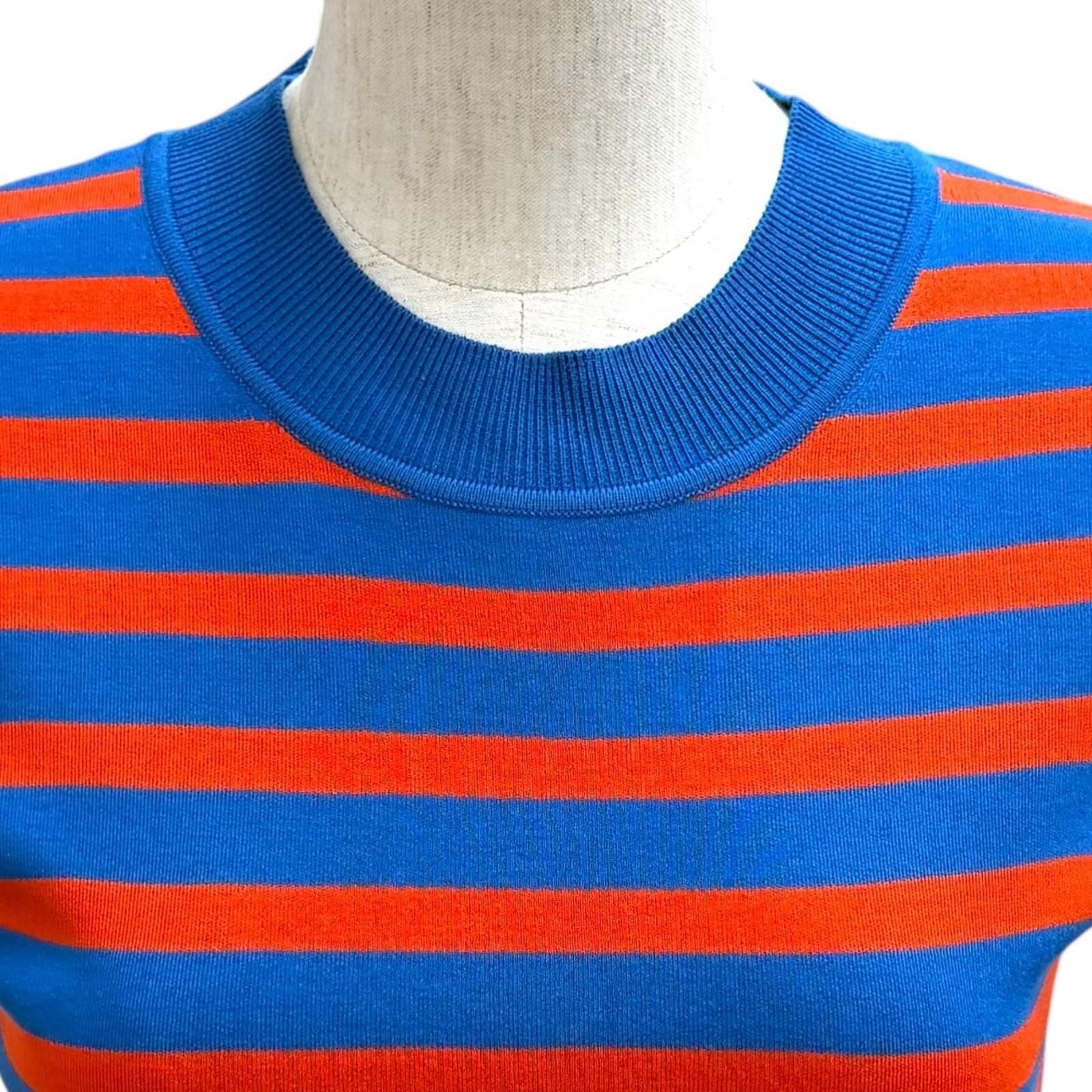 Hermes Silk Blend Border Sleeveless Mock Neck Knit Blue Orange 38 — view 2