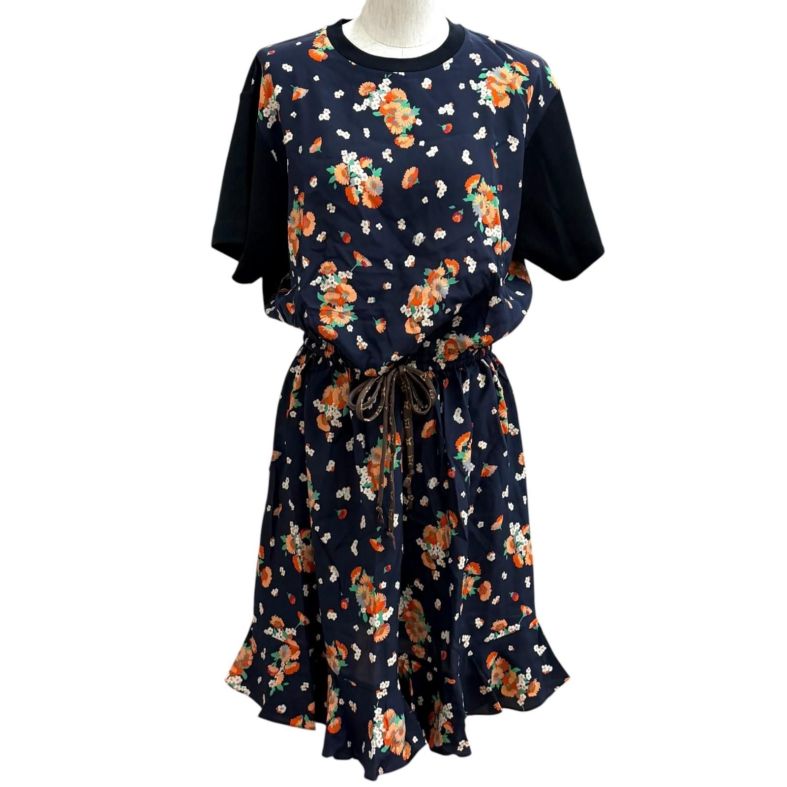 Louis Vuitton Cotton Silk Monogram Floral Pattern Contrast Dress