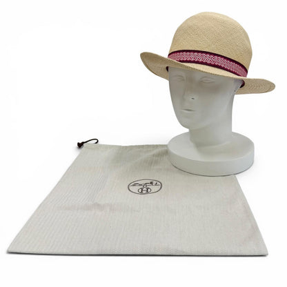 Hermes Greta Series Silk Ribbon Tape Straw Hat Natural Pink 57 Bag Included — view 2