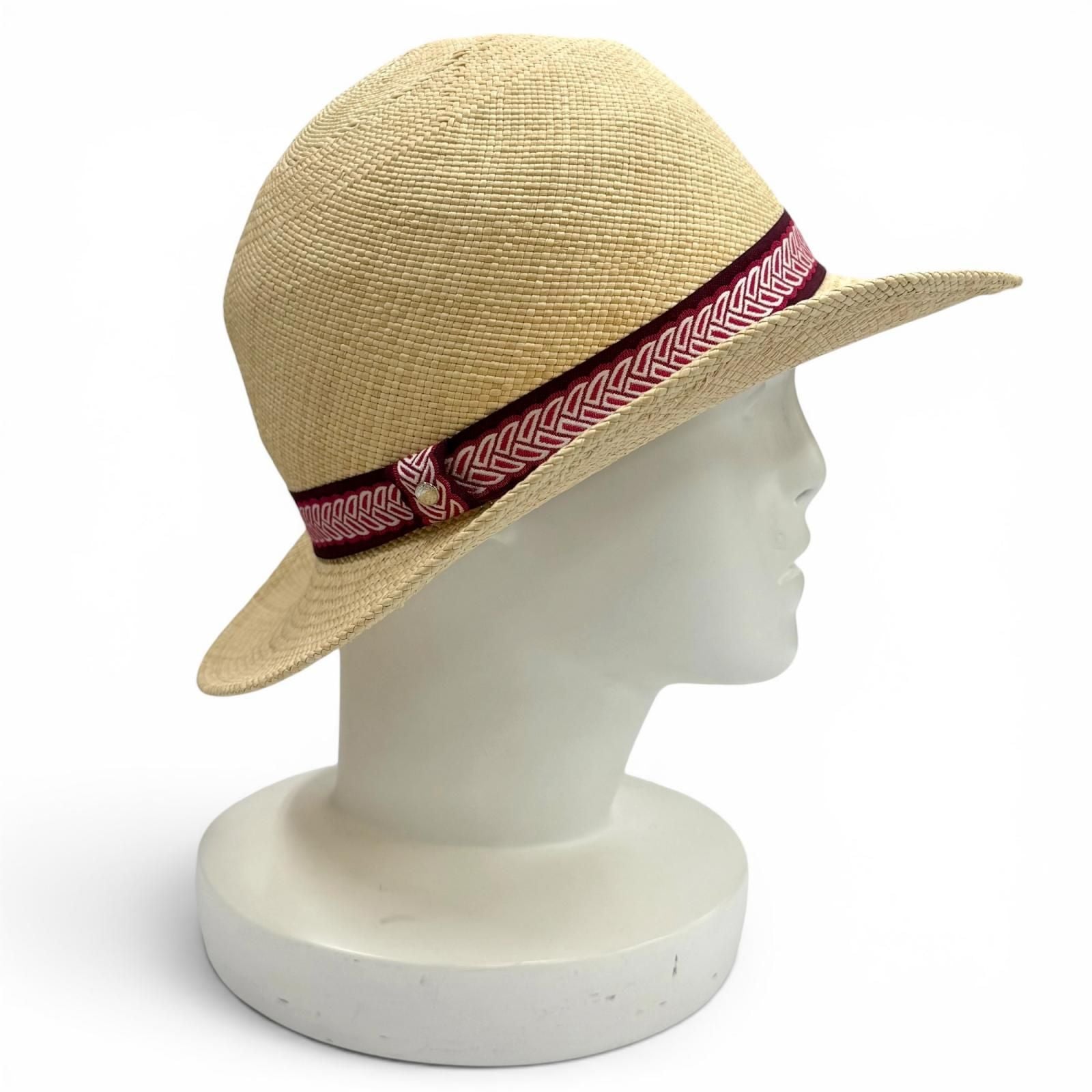 Hermes Greta Series Silk Ribbon Tape Straw Hat Natural Pink 57 Bag Included — view 3