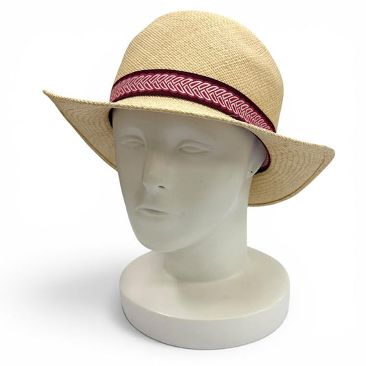Hermes Greta Series Silk Ribbon Tape Straw Hat Natural Pink 57 Bag Included