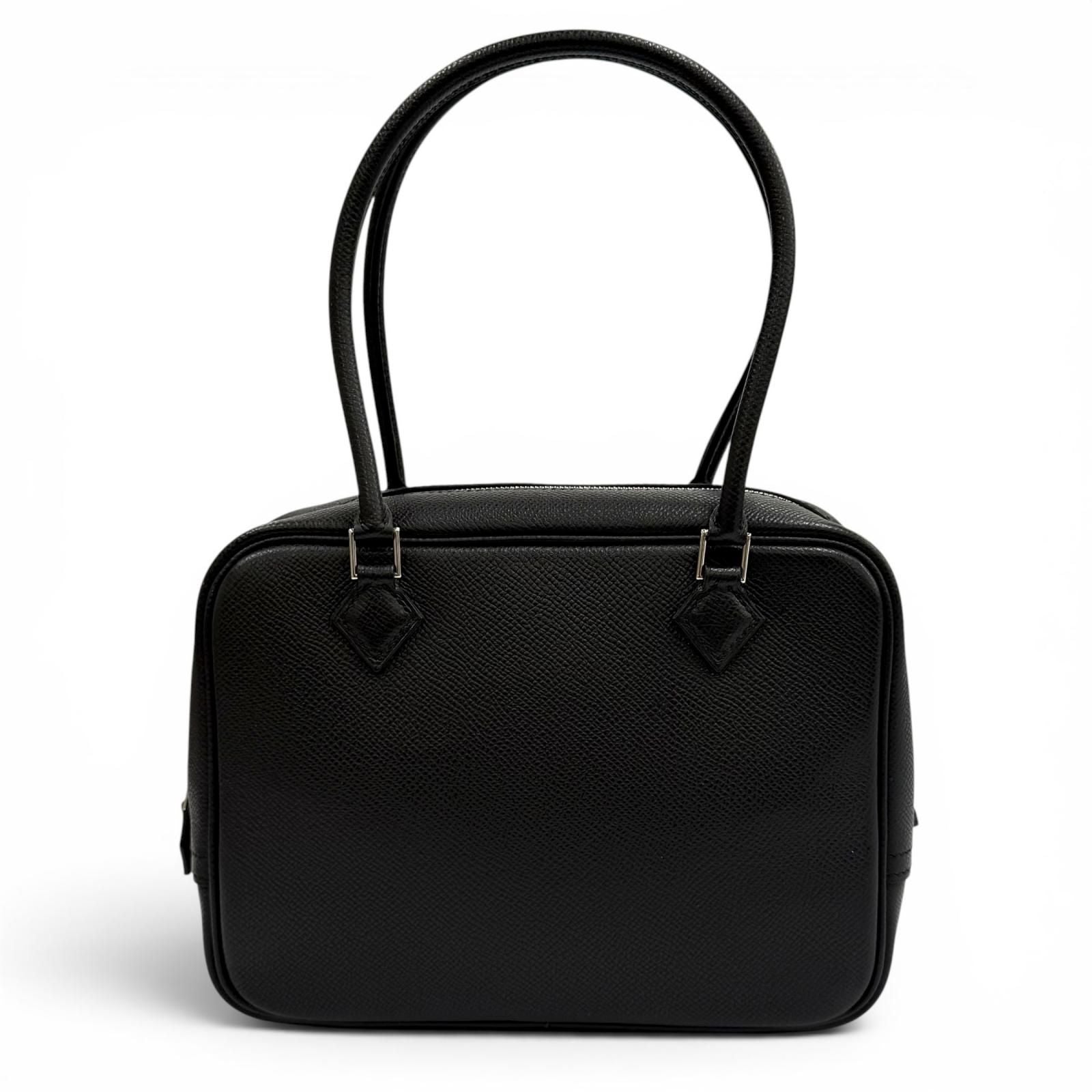 Hermes Plume Mini 20 Black Veau Epsom Silver Logo Zip Handbag — view 2