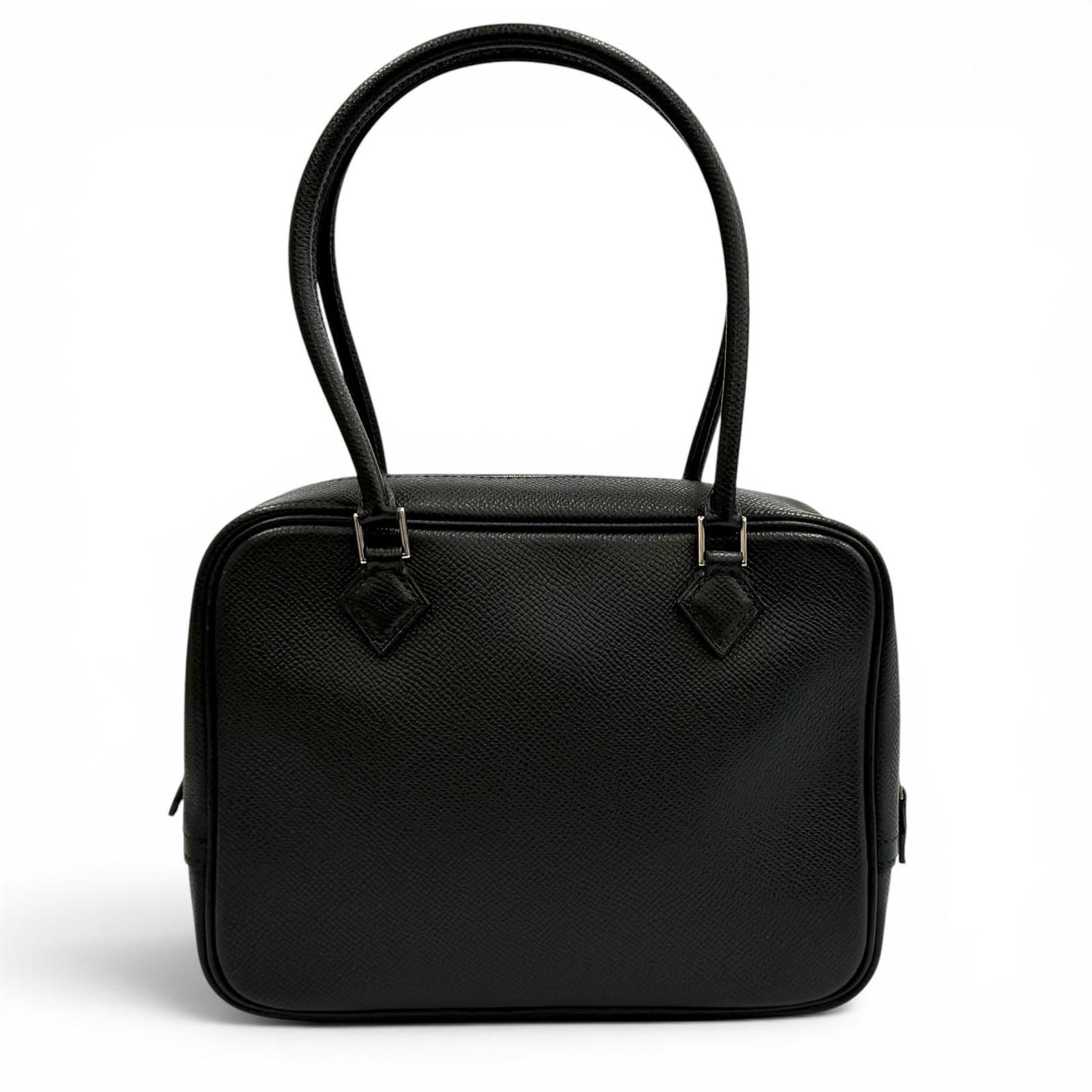 Hermes Plume Mini 20 Black Veau Epsom Silver Logo Zip Handbag