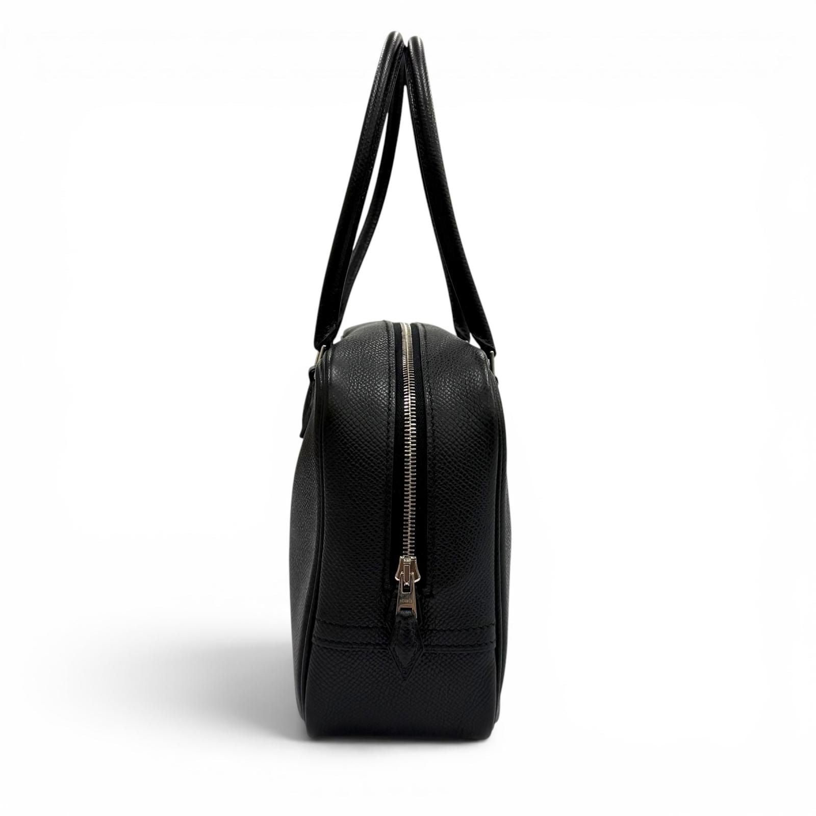 Hermes Plume Mini 20 Black Veau Epsom Silver Logo Zip Handbag — view 3