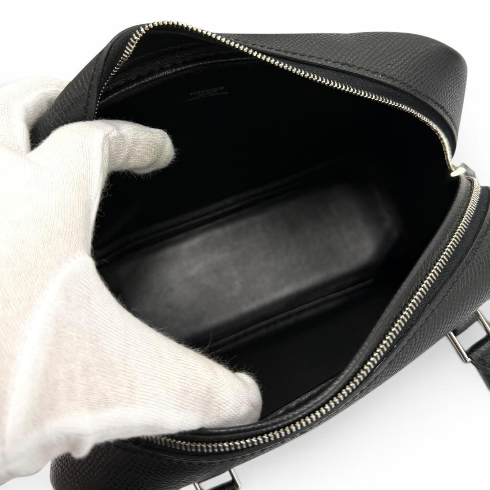 Hermes Plume Mini 20 Black Veau Epsom Silver Logo Zip Handbag — view 5