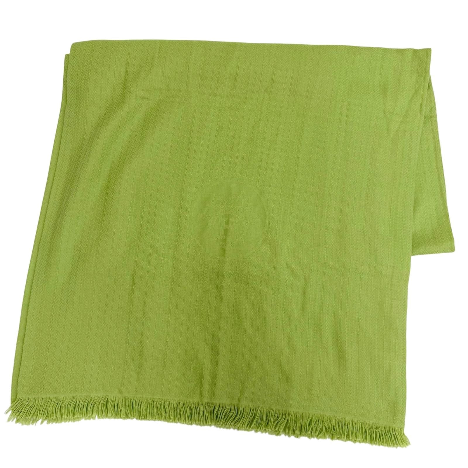 Hermes Exlibris Cashmere Silk Large Shawl Light Green Scarf