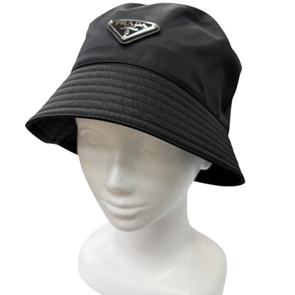 Prada Re-Nylon Triangle Logo Bucket Hat Black