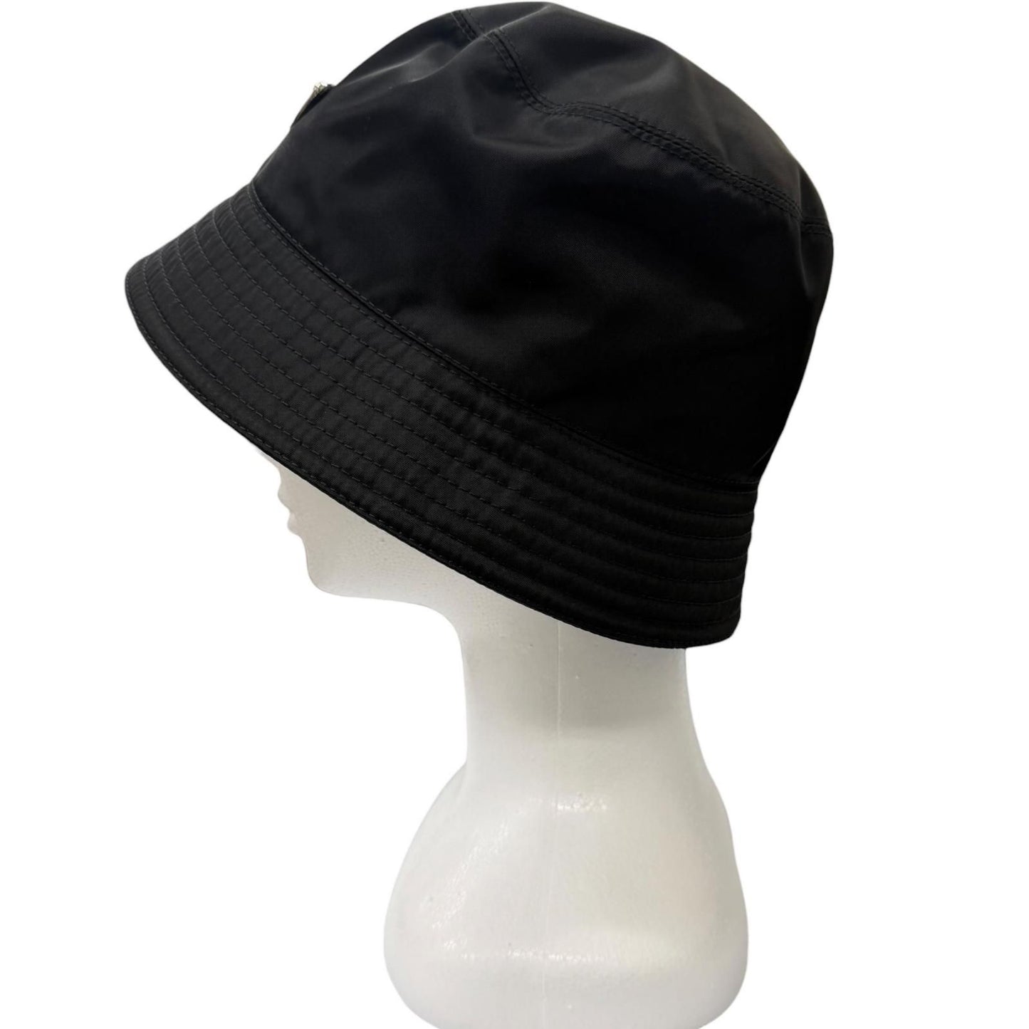 Prada Re-Nylon Triangle Logo Bucket Hat Black — view 3