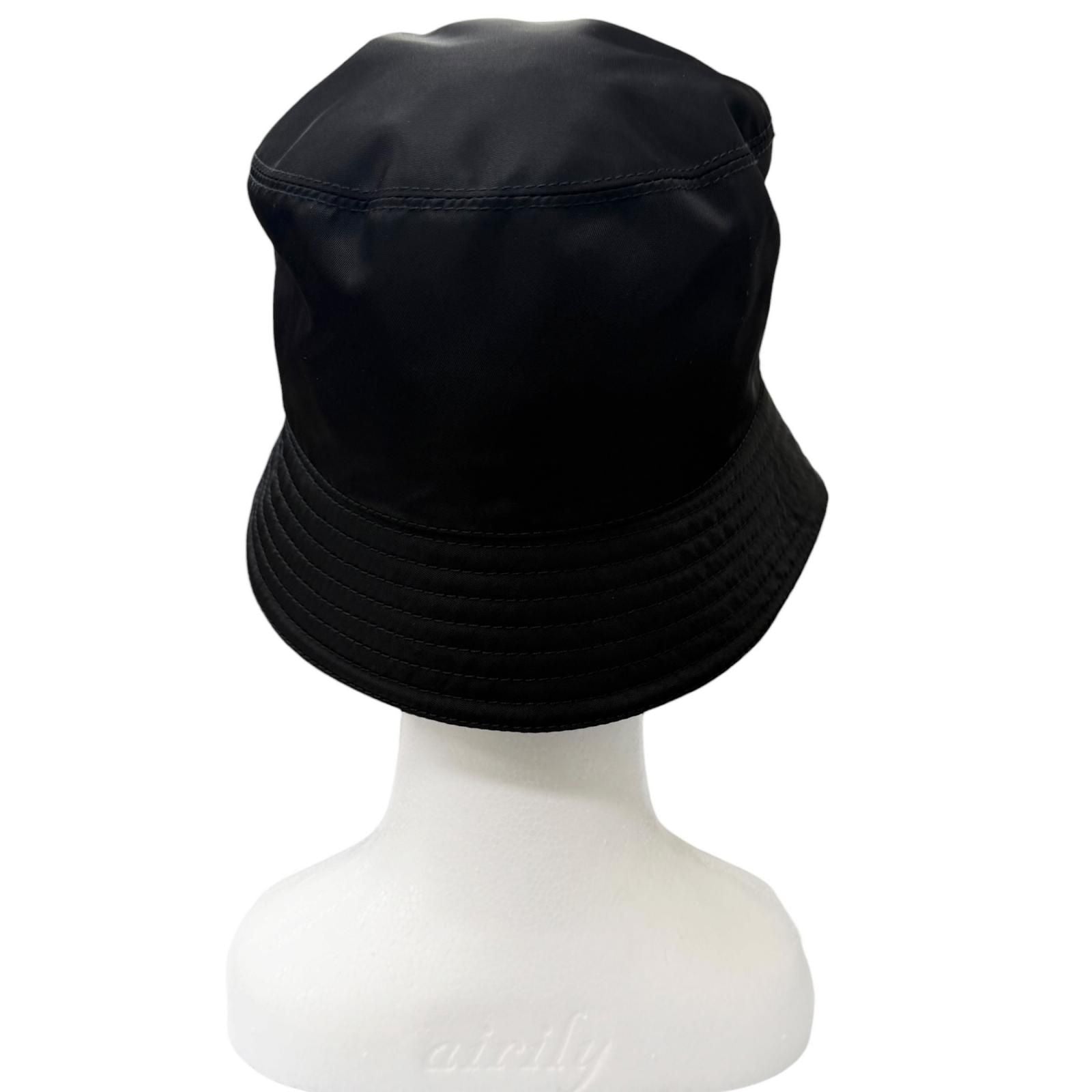 Prada Re-Nylon Triangle Logo Bucket Hat Black — view 4