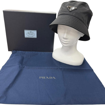 Prada Re-Nylon Triangle Logo Bucket Hat Black — view 2