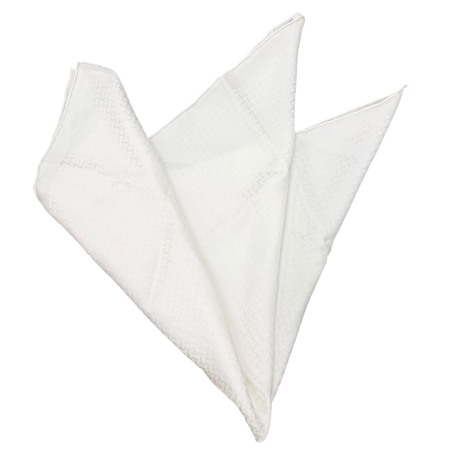 Hermes Upside Down Silk 100% All Over Pattern Pocket Square Handkerchief White