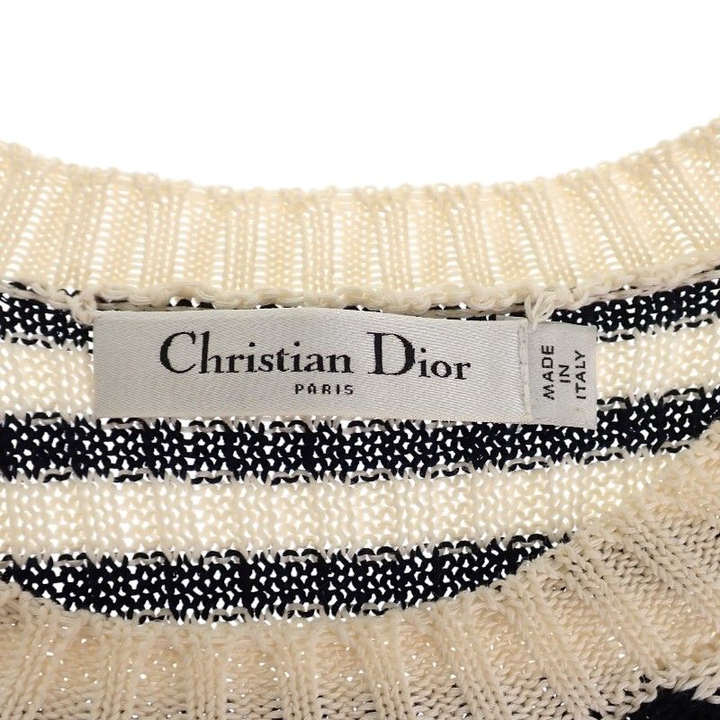 Dior Dioriviera Short Sleeve Knit 38 M Top Marine Border Rib Cotton Ivory Navy — view 6