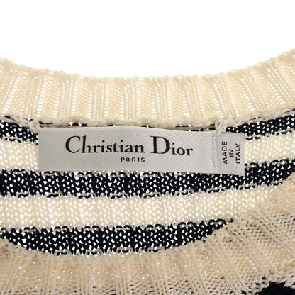 Dior Dioriviera Short Sleeve Knit 38 M Top Marine Border Rib Cotton Ivory Navy — view 6
