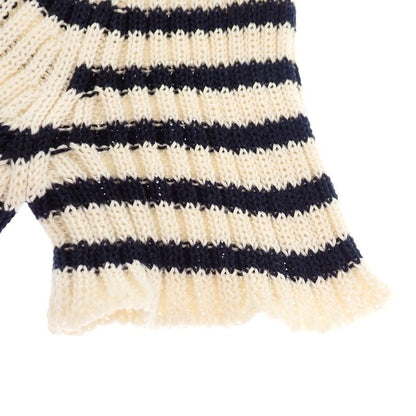 Dior Dioriviera Short Sleeve Knit 38 M Top Marine Border Rib Cotton Ivory Navy — view 7