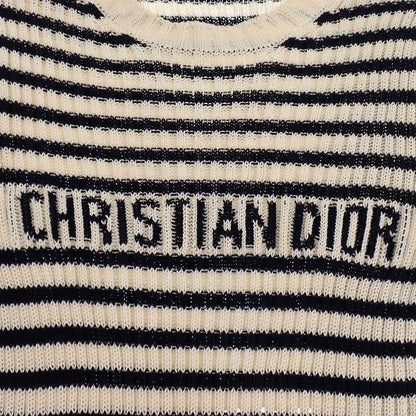 Dior Dioriviera Short Sleeve Knit 38 M Top Marine Border Rib Cotton Ivory Navy — view 5