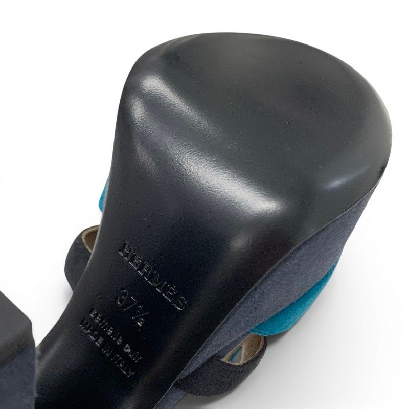 Hermes Sandals Shoes Suede Navy Blue Silver Kelly Strap — view 8
