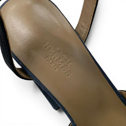 Hermes Sandals Shoes Suede Navy Blue Silver Kelly Strap — view 7