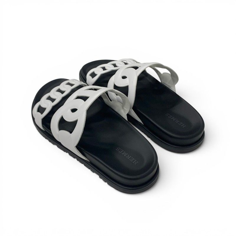 Hermes Extra Sandals Shoes Leather White Chaine D'Ancre Flat — view 4