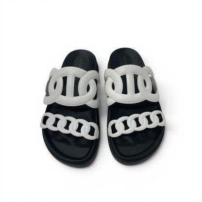Hermes Extra Sandals Shoes Leather White Chaine D'Ancre Flat — view 2