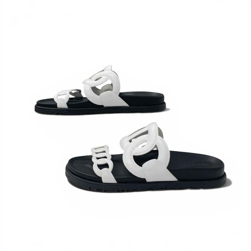 Hermes Extra Sandals Shoes Leather White Chaine D'Ancre Flat — view 3