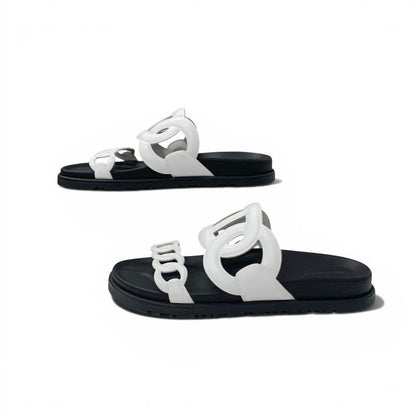 Hermes Extra Sandals Shoes Leather White Chaine D'Ancre Flat — view 3