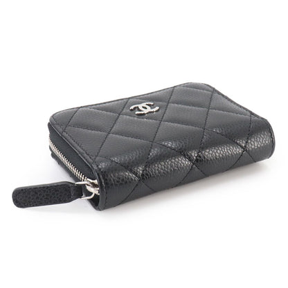Chanel Quilted Coin Purse Caviar Leather Black CC Logo Silver — view 4