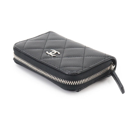 Chanel Quilted Coin Purse Caviar Leather Black CC Logo Silver — view 5