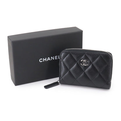 Chanel Quilted Coin Purse Caviar Leather Black CC Logo Silver — view 2