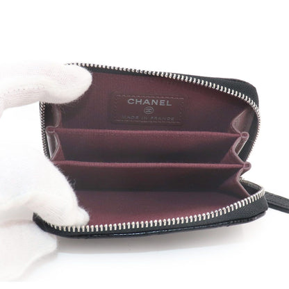 Chanel Quilted Coin Purse Caviar Leather Black CC Logo Silver — view 6