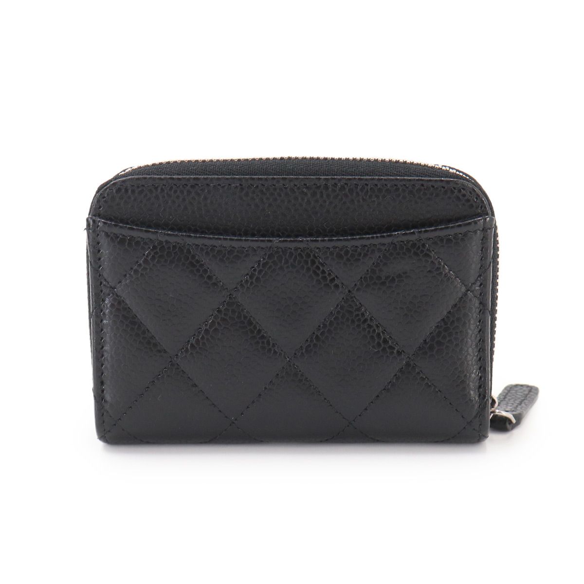 Chanel Quilted Coin Purse Caviar Leather Black CC Logo Silver — view 3